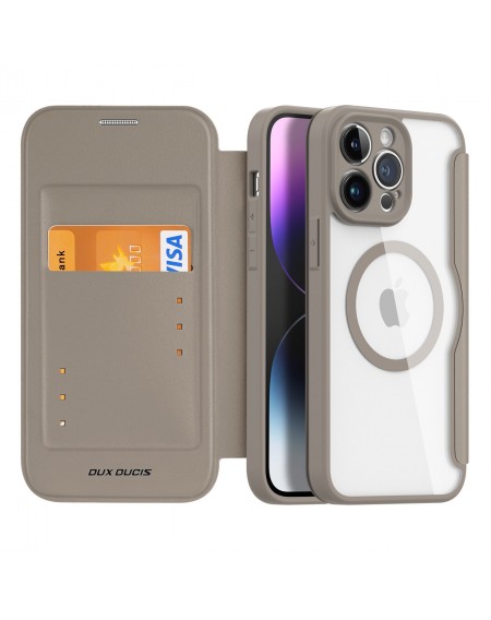 Dux Ducis Skin X Pro case iPhone 14 Pro Max MagSafe magnetic flip cover beige