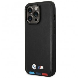 Case BMW BMHMP14L22PTDK iPhone 14 Pro 6.1 &quot;black / black Leather Stamp Tricolor Magsafe