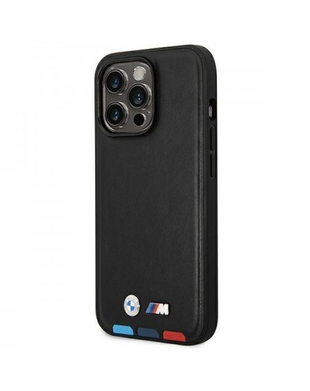 Case BMW BMHMP14L22PTDK iPhone 14 Pro 6.1 &quot;black / black Leather Stamp Tricolor Magsafe