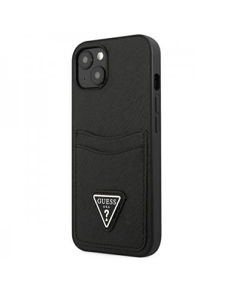 Guess GUHCP13MPSATPK iPhone 13 6.1 &quot;black / black hardcase SaffianoTriangle Logo Cardslot