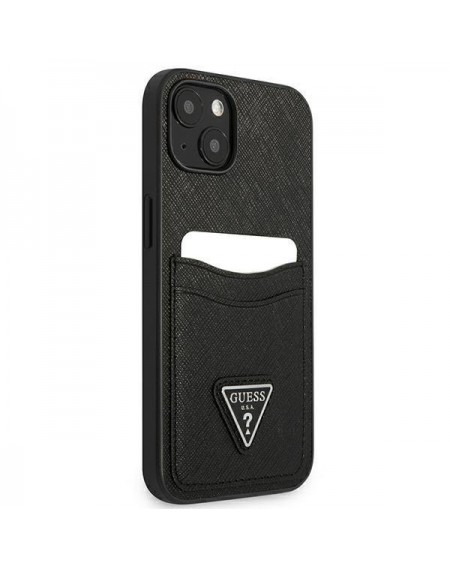 Guess GUHCP13MPSATPK iPhone 13 6.1 &quot;black / black hardcase SaffianoTriangle Logo Cardslot