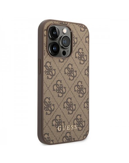Guess GUHCP14LG4GFBR iPhone 14 Pro 6.1 &quot;brown / brown hard case 4G Metal Gold Logo
