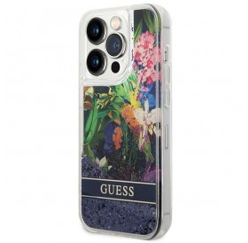 Guess GUHCP14LLFLSB iPhone 14 Pro 6.1 &quot;blue / blue hardcase Flower Liquid Glitter