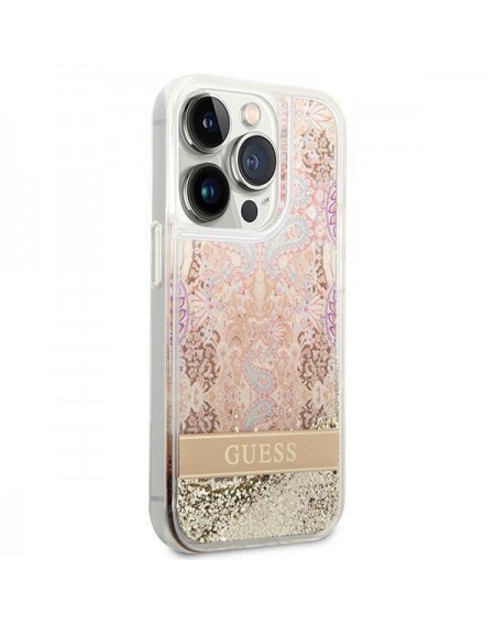Guess GUHCP14LLFLSD iPhone 14 Pro 6.1&quot; gold/gold hardcase Paisley Liquid Glitter