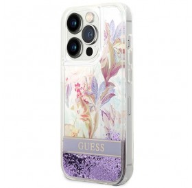 Guess GUHCP14LLFLSU iPhone 14 Pro 6.1 &quot;purple / purple hardcase Flower Liquid Glitter