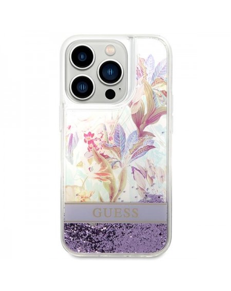 Guess GUHCP14LLFLSU iPhone 14 Pro 6.1 &quot;purple / purple hardcase Flower Liquid Glitter