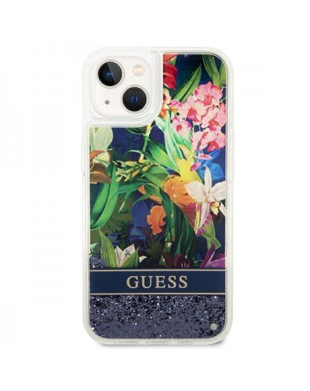 Guess GUHCP14SLFLSB iPhone 14 6.1 &quot;blue / blue hardcase Flower Liquid Glitter