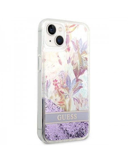 Guess GUHCP14SLFLSU iPhone 14 6.1 &quot;violet / purple hardcase Flower Liquid Glitter