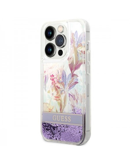 Guess GUHCP14XLFLSU iPhone 14 Pro Max 6.7 &quot;violet / purple hardcase Flower Liquid Glitter