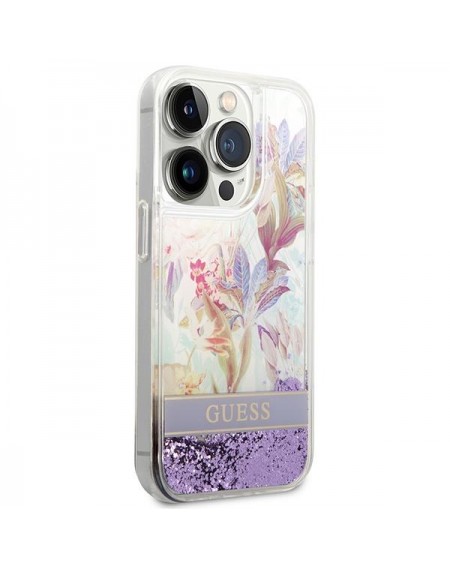 Guess GUHCP14XLFLSU iPhone 14 Pro Max 6.7 &quot;violet / purple hardcase Flower Liquid Glitter
