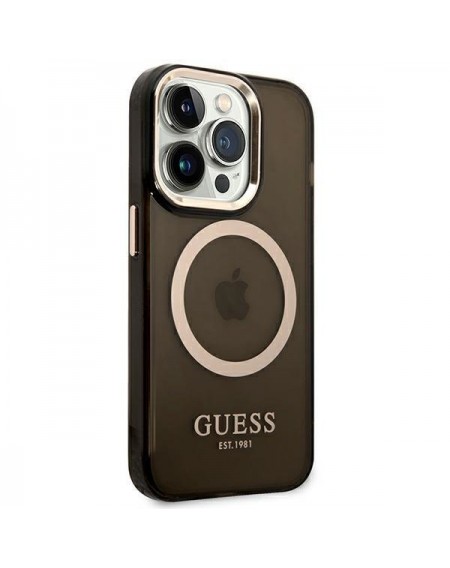 Guess GUHMP14LHTCMK iPhone 14 Pro 6.1&quot; black/black hard case Gold Outline Translucent MagSafe