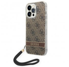 Guess GUOHCP14LH4STW iPhone 14 Pro 6.1 &quot;brown / brown hardcase 4G Print Strap