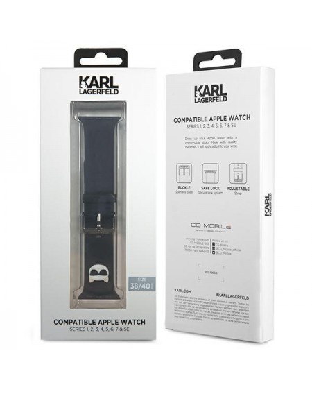Karl Lagerfeld KLAWMSLCK Apple Watch Strap 38/40 / 41mm black / black strap Silicone Choupette Heads