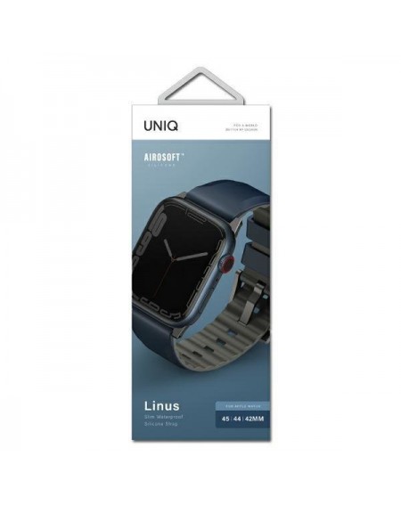 UNIQ pasek Linus Apple Watch Series 4/5/6/7/8/SE/SE2/Ultra 42/44/45mm. Airosoft Silicone niebieski/nautical  blue