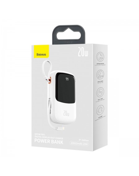 Baseus Qpow Digital Display Power Bank with Fast Charging 20000mAh 20W QC/PD/SCP/FCP with Built-in Lightning Cable White