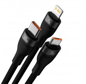 [RETURNED ITEM] Baseus Flash Series II USB Type C / USB Type A cable - USB Type C / Lightning / micro USB 100 W 1.2 m black (CASS030101)