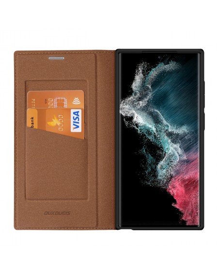 Dux Ducis Skin X2 case Samsung Galaxy S23 Ultra flip case wallet stand brown