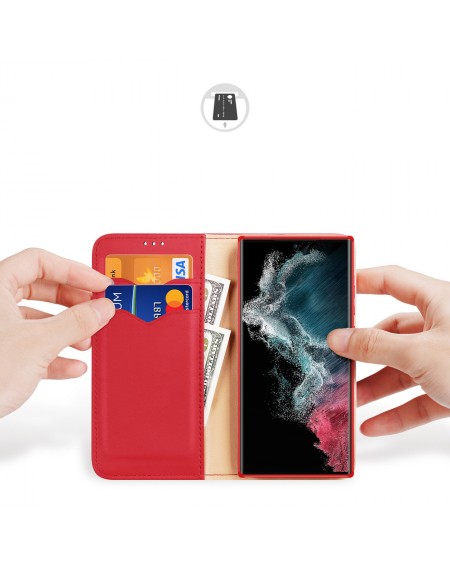 Dux Ducis Hivo case Samsung Galaxy S23 Ultra cover with flip wallet stand RFID blocking red
