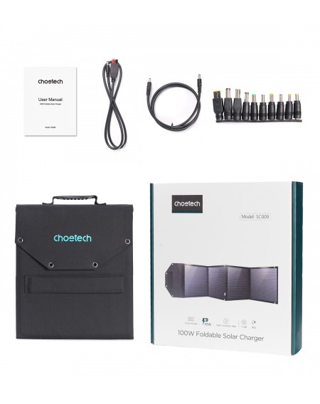 Choetech solar charger 100W foldable USB C, 2x USB PD QC black (SC009-V2)