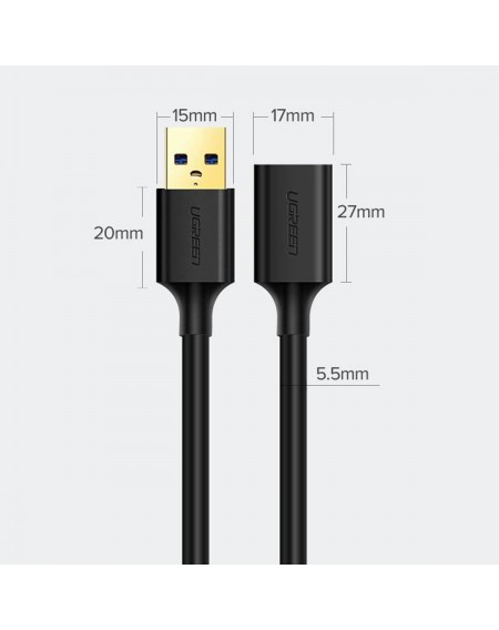 Ugreen USB-A (male) - USB-A (female) adapter extension cable USB 3.0 5Gb/s 0.5m black (US129)