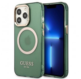 Guess GUHMP13LHTCMA iPhone 13 Pro / 13 6.1&quot; green/khaki hard case Gold Outline Translucent MagSafe