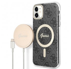Set Guess GUBPN61H4EACSK Case+Charger iPhone 11 6.1" black/black hard case 4G Print MagSafe