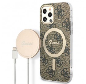 Set Guess GUBPP12MH4EACSW Case+ Charger iPhone 12/12 Pro brown/brown hard case 4G Print MagSafe