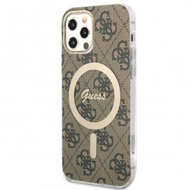 Set Guess GUBPP12MH4EACSW Case+ Charger iPhone 12/12 Pro brown/brown hard case 4G Print MagSafe