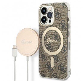 Set Guess GUBPP13LH4EACSW Case+ Charger iPhone 13 Pro brown/brown hard case 4G Print MagSafe