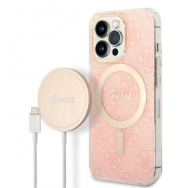 Set Guess GUBPP13XH4EACSP Case+ Charger iPhone 13 Pro Max pink/pink hard case 4G Print MagSafe