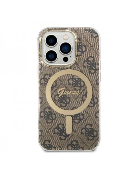 Set Guess GUBPP14LH4EACSW Case+ Charger iPhone 14 Pro 6.1" brown/brown hard case 4G Print MagSafe