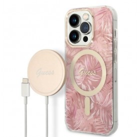 Set Guess GUBPP14LHJEACSP Case+ Charger iPhone 14 Pro 6.1" pink/pink hard case Jungle MagSafe