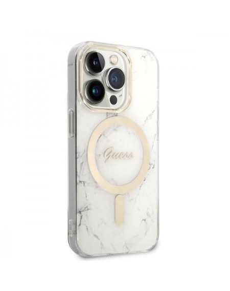 Set Guess GUBPP14LHMEACSH Case+ Charger iPhone 14 Pro 6.1" white/white hard case Marble MagSafe