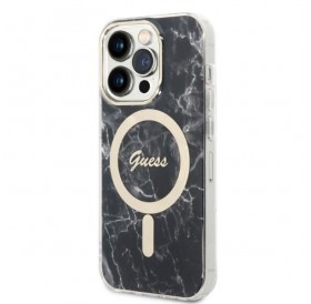 Set Guess GUBPP14LHMEACSK Case+ Charger iPhone 14 Pro 6.1" black/black hard case Marble MagSafe