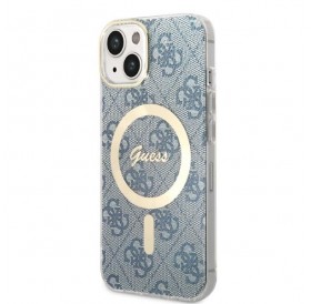 Set Guess GUBPP14MH4EACSB Case+ Charger iPhone 14 Plus 6.7" blue/blue hard case 4G Print MagSafe