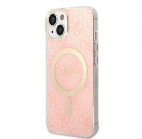 Set Guess GUBPP14MH4EACSP Case+ Charger iPhone 14 Plus 6.7" pink/pink hard case 4G Print MagSafe