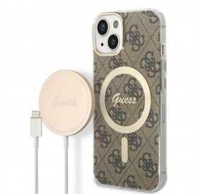 Set Guess GUBPP14MH4EACSW Case+ Charger iPhone 14 Plus 6.7" brown/brown hard case 4G Print MagSafe