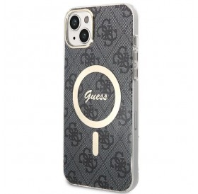 Set Guess GUBPP14SH4EACSK Case+ Charger iPhone 14 6.1" black/black hard case 4G Print MagSafe