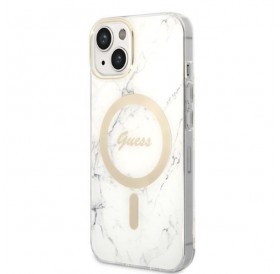 Set Guess GUBPP14SHMEACSH Case+ Charger iPhone 14 6.1" white/white hard case Marble MagSafe