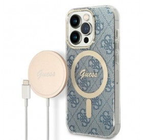 Set Guess GUBPP14XH4EACSB Case+ Charger iPhone 14 Pro Max 6.7" blue/blue hard case 4G Print MagSafe