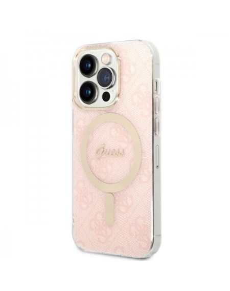 Set Guess GUBPP14XH4EACSP Case+ Charger iPhone 14 Pro Max 6.7" pink/pink hard case 4G Print MagSafe