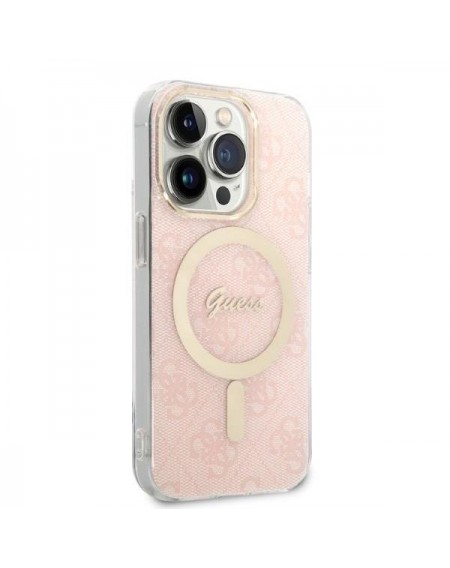 Set Guess GUBPP14XH4EACSP Case+ Charger iPhone 14 Pro Max 6.7" pink/pink hard case 4G Print MagSafe