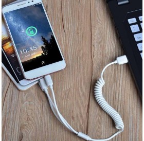 [RETURNED ITEM] Dudao car kit charger 2x USB 2.4A + cable USB 3in1 Lightning / Type C / micro USB cable white (R7 white)