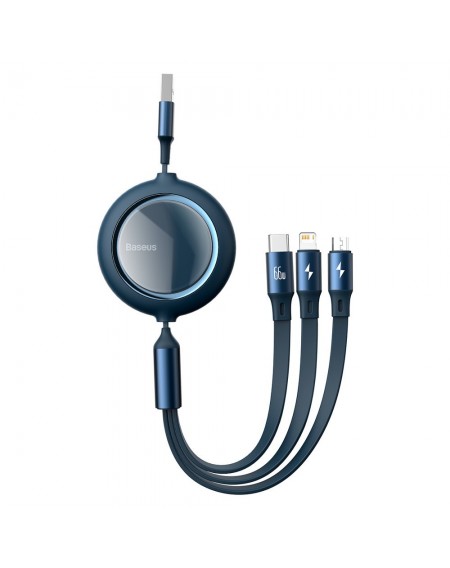 [RETURNED ITEM] Baseus Bright Mirror retractable cable 3in1 USB - micro USB / USB Type C / Lightning 66W 1.2m blue (CAMLC-MJ03)
