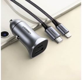 Ugreen fast car charger USB-A / USB-C 18W gray (CD130)