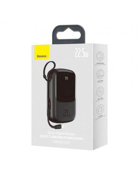 [RETURNED ITEM] Baseus Qpow powerbank 20000mAh USB / USB Type C / built-in USB cable Type C 22.5W Quick Charge SCP AFC FCP black (PPQD-I01)