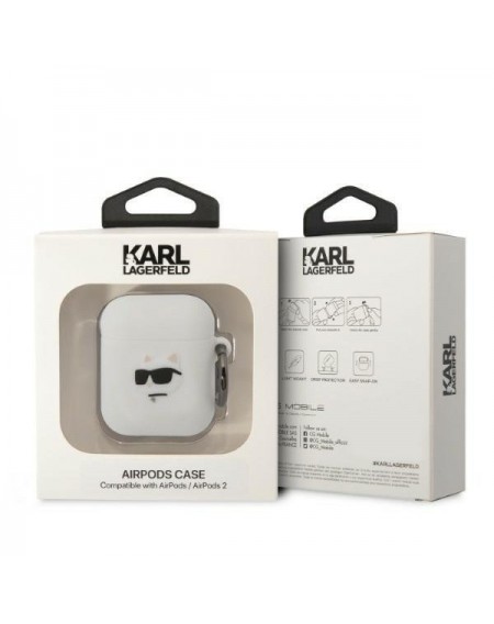 Karl Lagerfeld KLA2RUNCHH AirPods 1/2 cover white/white Silicone Choupette Head 3D