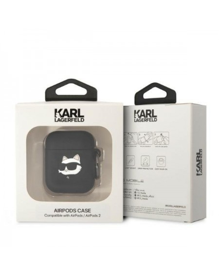 Karl Lagerfeld KLA2RUNCHK AirPods 1/2 cover black/black Silicone Choupette Head 3D