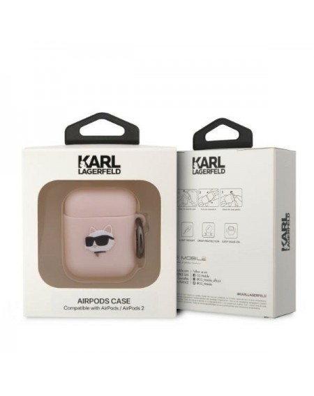 Karl Lagerfeld KLA2RUNCHP AirPods 1/2 cover pink/pink Silicone Choupette Head 3D