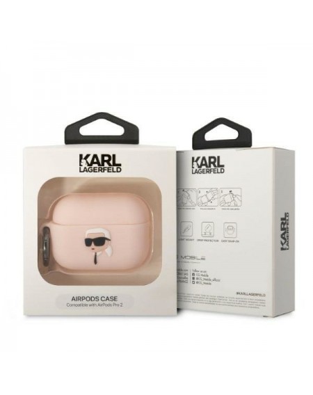 Karl Lagerfeld KLAP2RUNIKP AirPods Pro 2 cover pink/pink Silicone Karl Head 3D